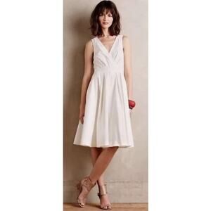 Collette Dinnigan Anthropologie Size 6 Pleated Trellis Fit & Flare Dress White